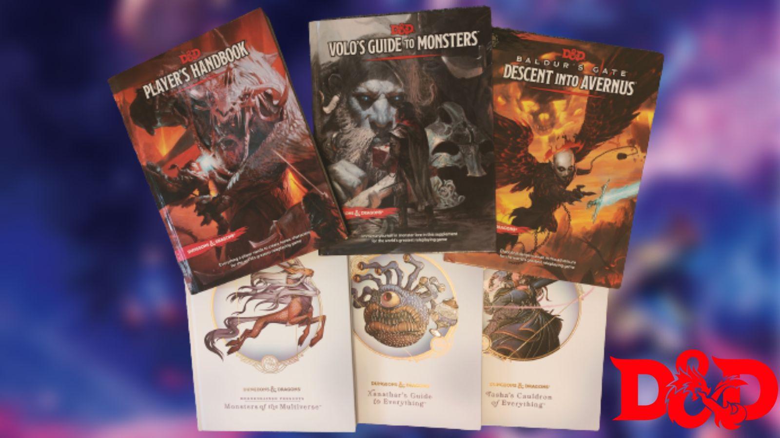 Showing a collection of Dungeons and Dragons 5e books