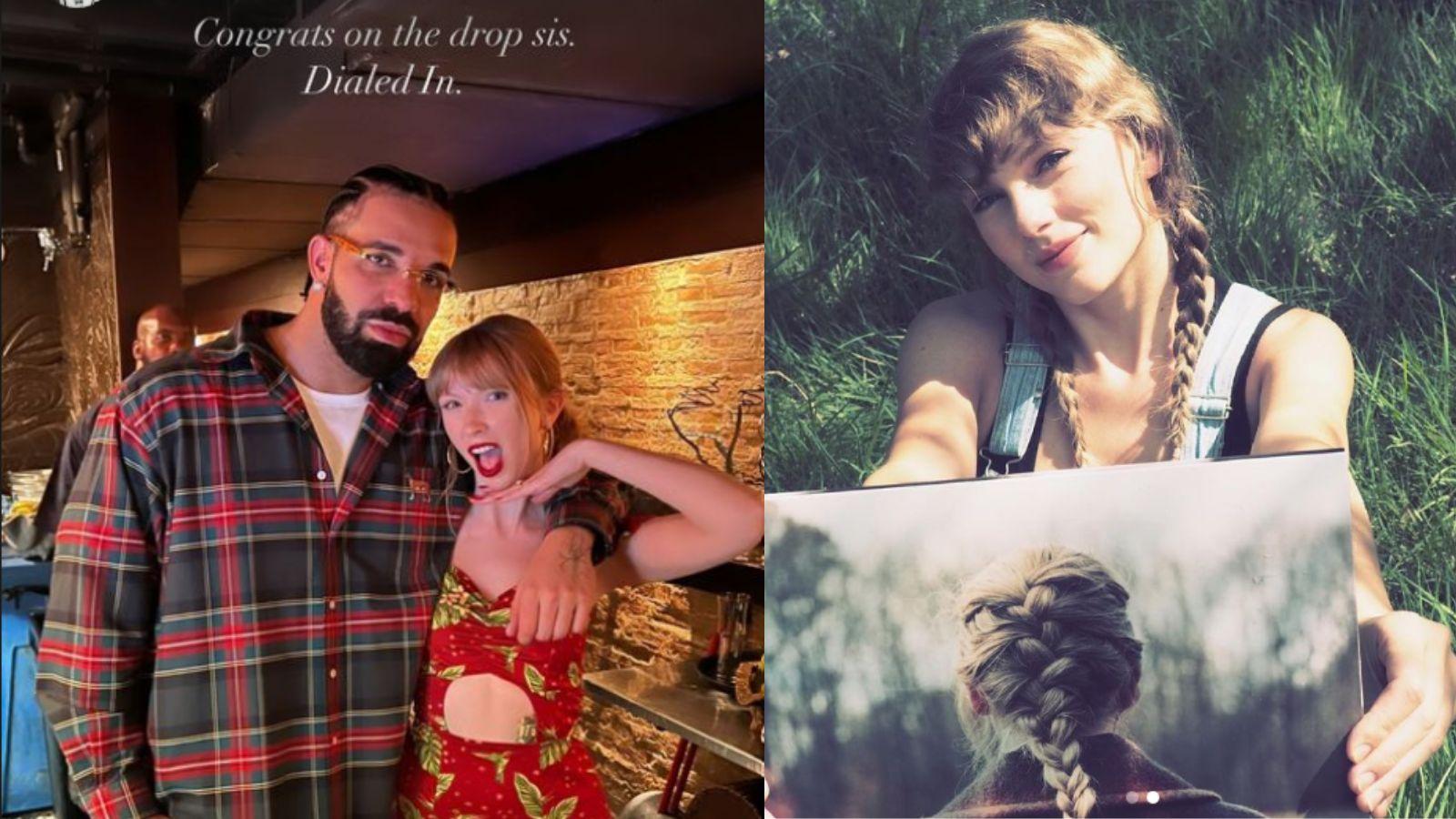 Drake with Taylor's lookalike, Jaime Carson and Taylor Swift