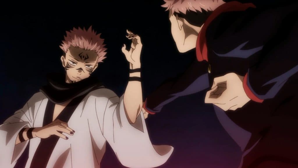 An image of Sukuna and Yuji fighting before making the Binding Vow