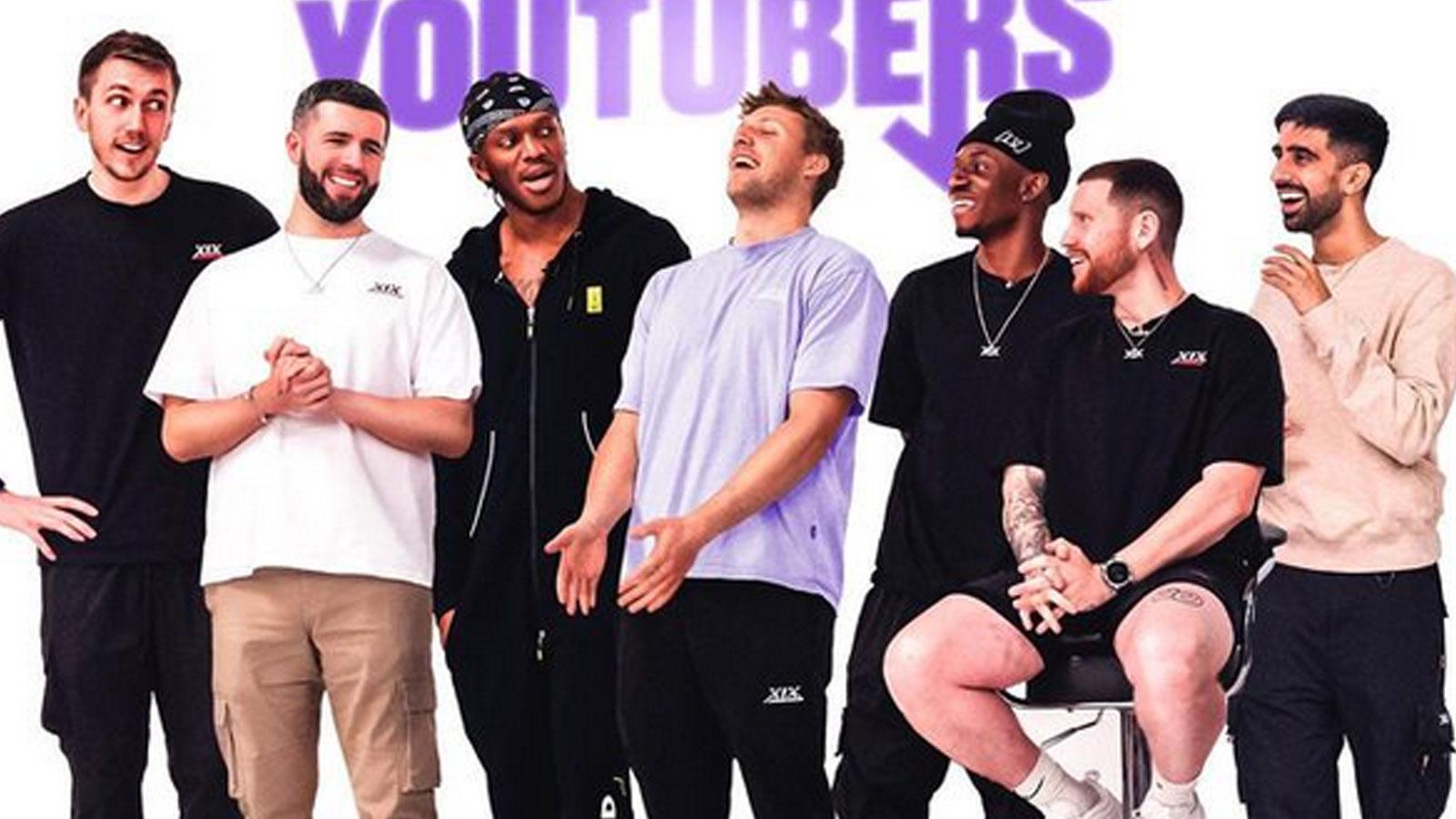 The full Sidemen group stood in front of white background