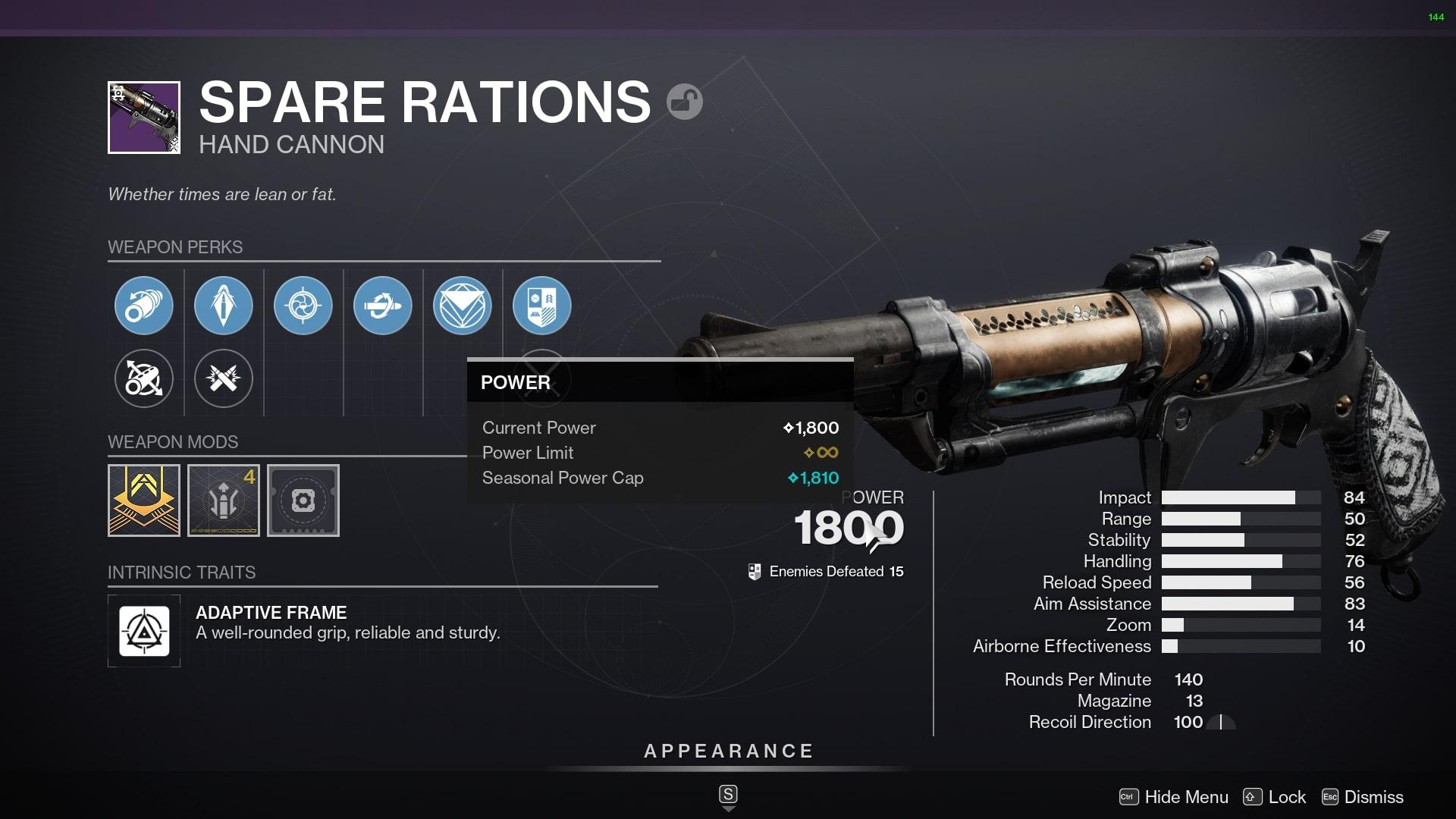 Spare rations kinetic weapon in Destiny 2